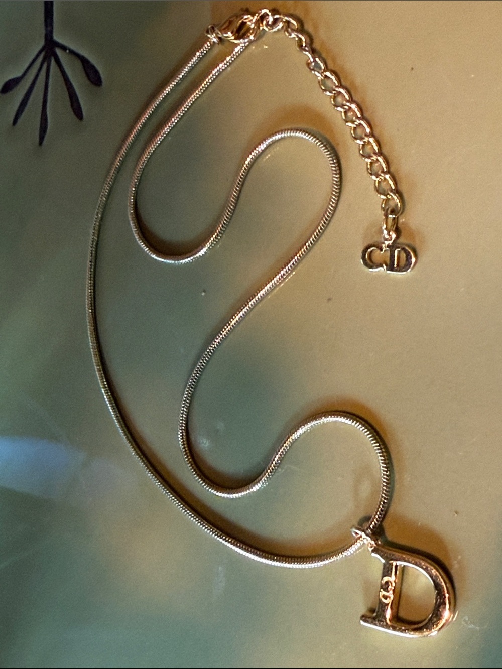 Dior Gold D Logo Snake Chain Necklace EUC - Picture 3 of 10